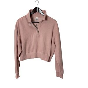 PINK Victoria's Secret Pullover Womens sz S  pink Cropped Sweatshirt 1/4 button